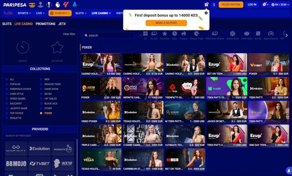 Paripesa Casino Poker Screenshot